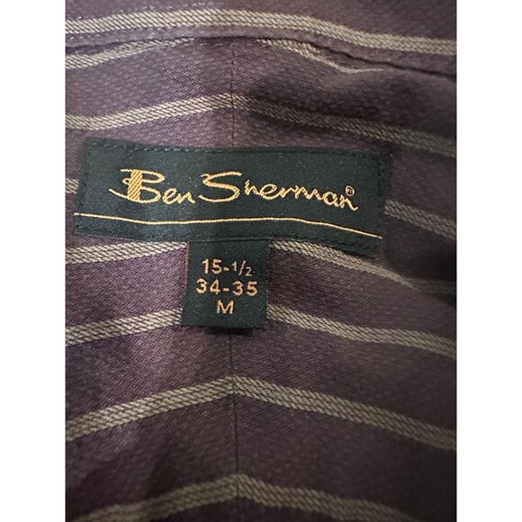 Ben Sherman Mens Brown Stripe Button Down Dress Shirt Size 15 1/2 - 34/35 Size M - Picture 3 of 5